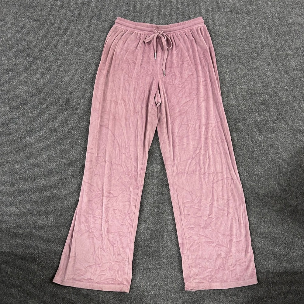 Juicy Couture Pants Womens Size M Pink Velour Wide Leg Rhinestone Logo Sleepwear